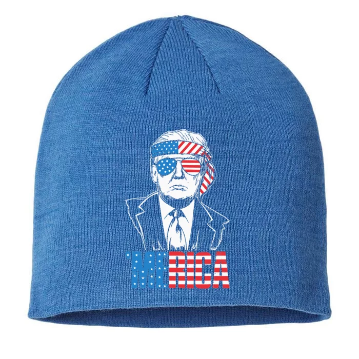 Merica Trump Happy 4th Of July Trump American Flag 8 1/2in Sustainable Knit Beanie