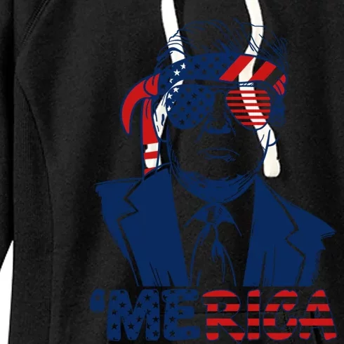 Merica Trump Happy 4th Of July Trump American Flag Funny Cool Gift Women's Fleece Hoodie