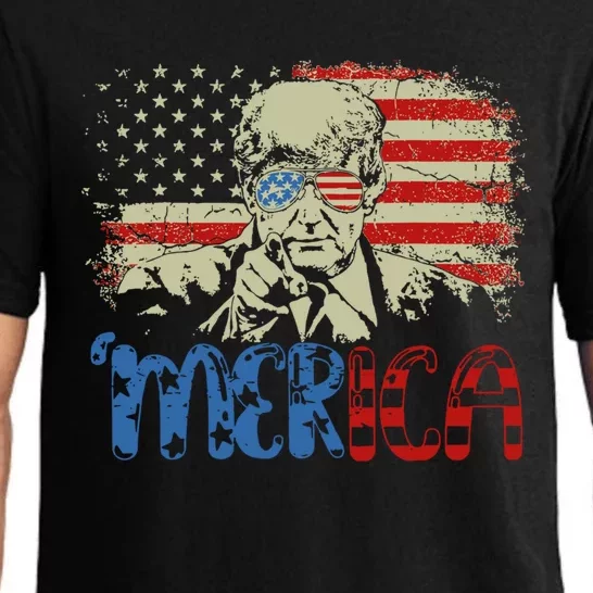 Merica Trump Happy 4th Of July Trump American Flag Cool Gift Pajama Set