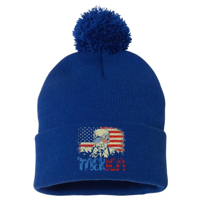 Merica Trump Happy 4th Of July Trump American Flag Cool Gift Pom Pom 12in Knit Beanie