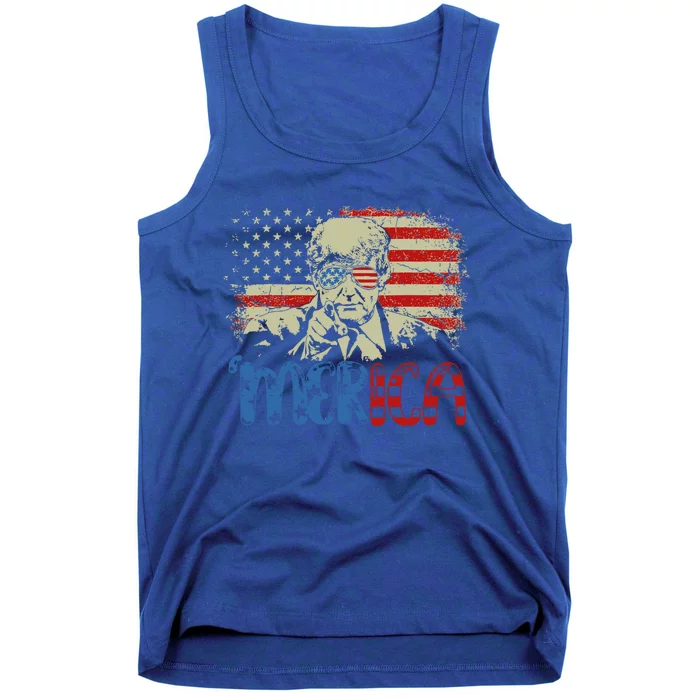 Merica Trump Happy 4th Of July Trump American Flag Cool Gift Tank Top