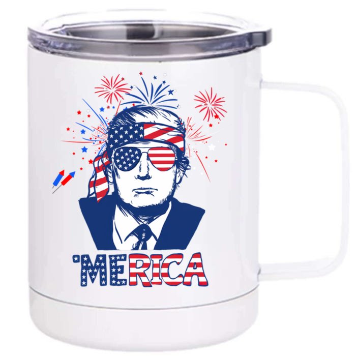 Merica Trump Happy 4th Of July Trump American Flag Funny Gift Front & Back 12oz Stainless Steel Tumbler Cup