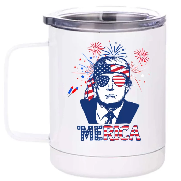 Merica Trump Happy 4th Of July Trump American Flag Funny Gift Front & Back 12oz Stainless Steel Tumbler Cup