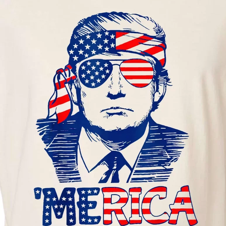 Merica Trump Happy 4th Of July Trump American Flag Fun Garment-Dyed Women's Muscle Tee