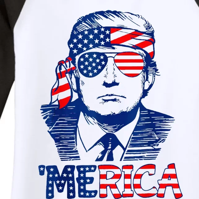 Merica Trump Happy 4th Of July Trump American Flag Fun Women's Tri-Blend 3/4-Sleeve Raglan Shirt