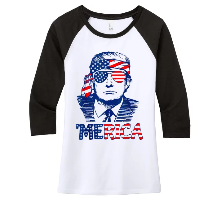 Merica Trump Happy 4th Of July Trump American Flag Fun Women's Tri-Blend 3/4-Sleeve Raglan Shirt