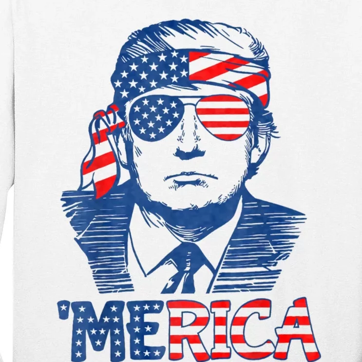 Merica Trump Happy 4th Of July Trump American Flag Tall Long Sleeve T-Shirt