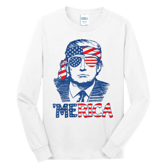 Merica Trump Happy 4th Of July Trump American Flag Tall Long Sleeve T-Shirt