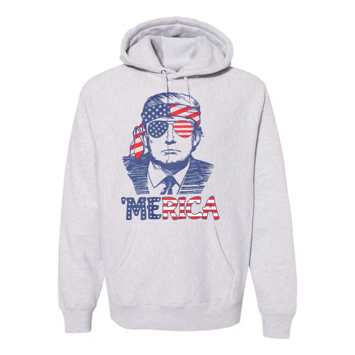 Merica Trump Happy 4th Of July Trump American Flag Premium Hoodie