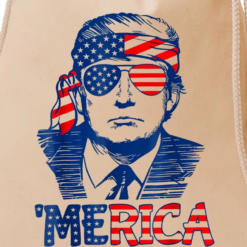 Merica Trump Happy 4th Of July Trump American Flag Drawstring Bag