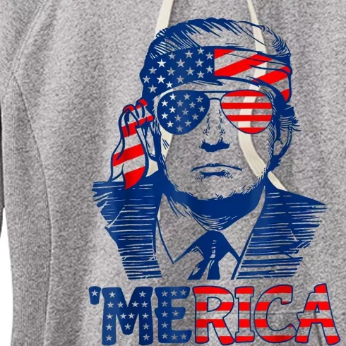 Merica Trump Happy 4th Of July Trump American Flag Women's Fleece Hoodie