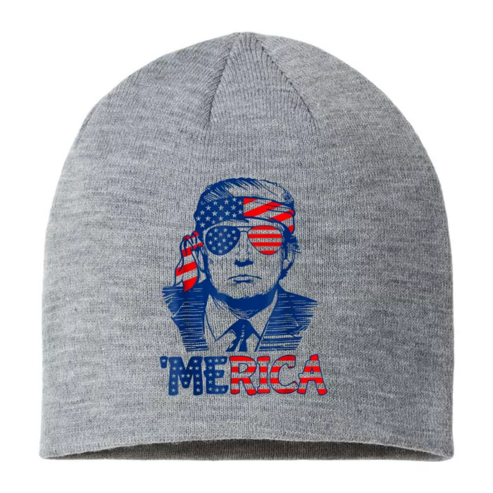 Merica Trump Happy 4th Of July Trump American Flag 8 1/2in Sustainable Knit Beanie