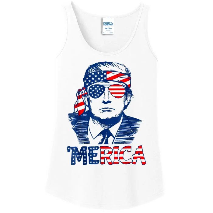 Merica Trump Happy 4th Of July Trump American Flag Ladies Essential Tank