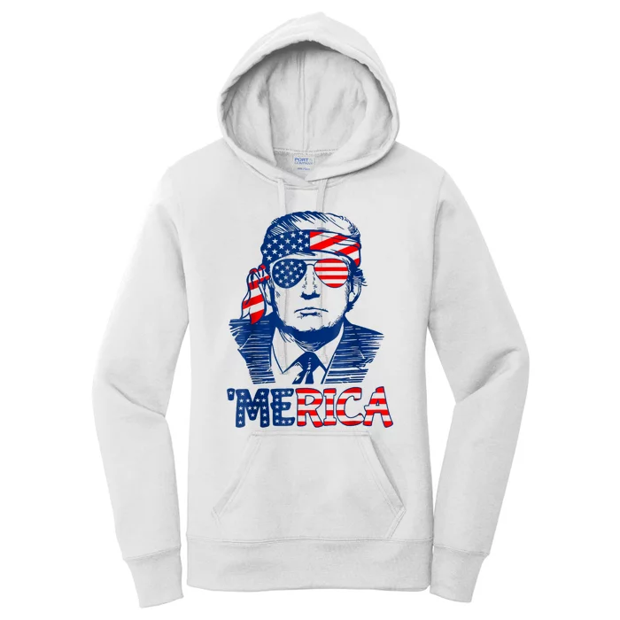 Merica Trump Happy 4th Of July Trump American Flag Women's Pullover Hoodie