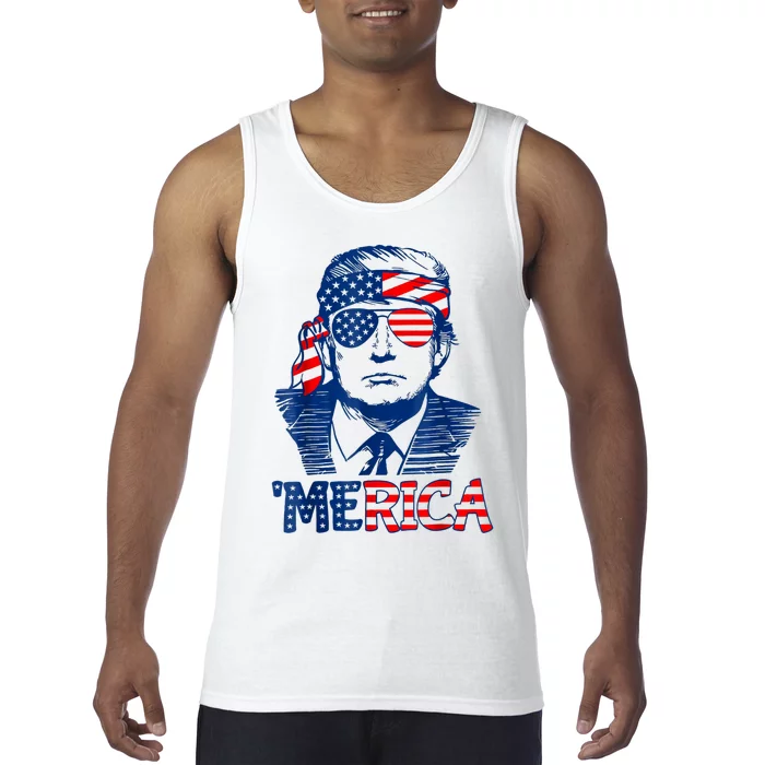 Merica Trump Happy 4th Of July Trump American Flag Tank Top