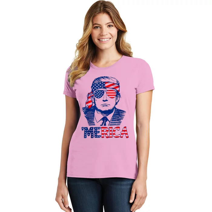 Merica Trump Happy 4th Of July Trump American Flag Women's T-Shirt