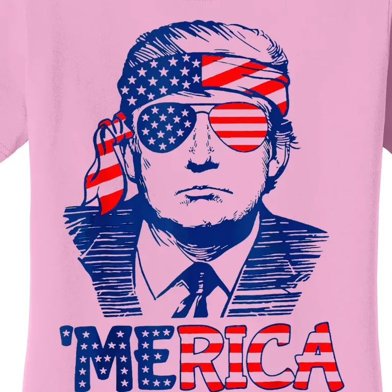 Merica Trump Happy 4th Of July Trump American Flag Women's T-Shirt