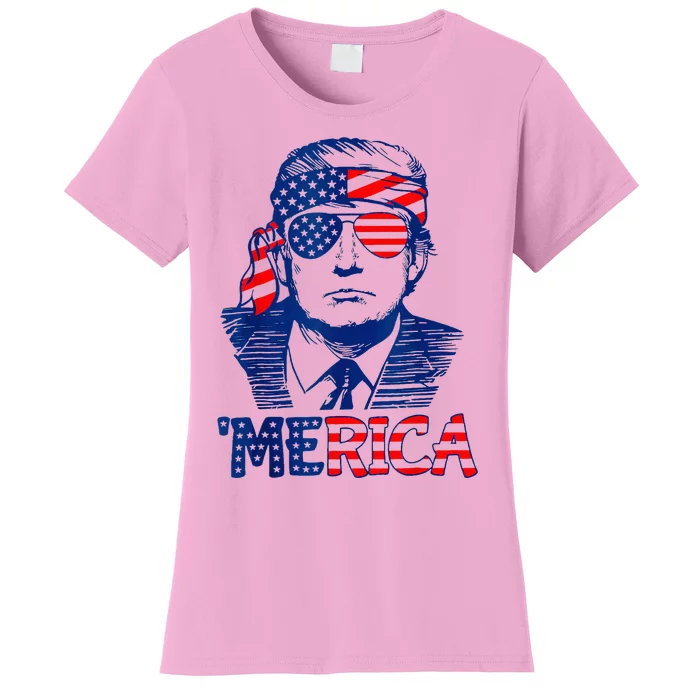 Merica Trump Happy 4th Of July Trump American Flag Women's T-Shirt