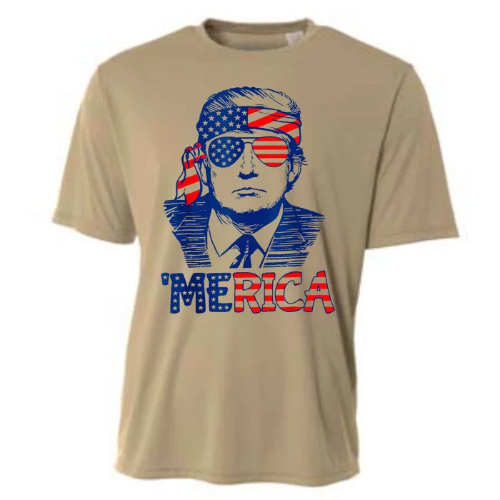 Merica Trump Happy 4th Of July Trump American Flag Cooling Performance Crew T-Shirt