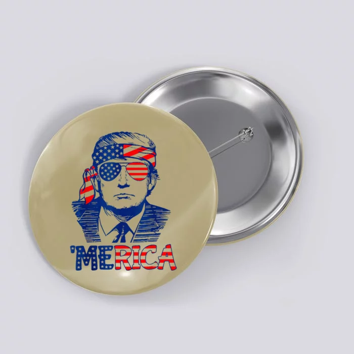 Merica Trump Happy 4th Of July Trump American Flag Button