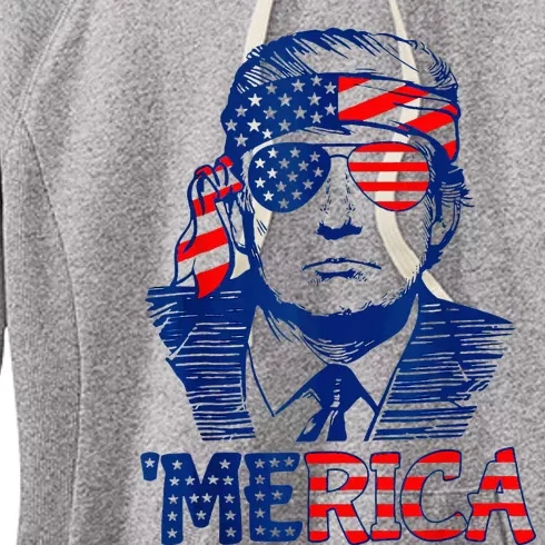 Merica Trump Happy 4th Of July Trump American Flag Women's Fleece Hoodie