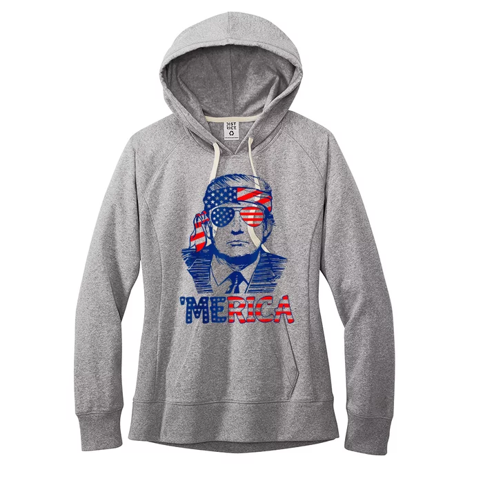 Merica Trump Happy 4th Of July Trump American Flag Women's Fleece Hoodie