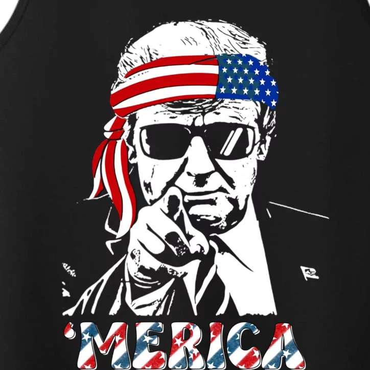 Merica Trump Happy 4th Of July Trump American Flag Performance Tank