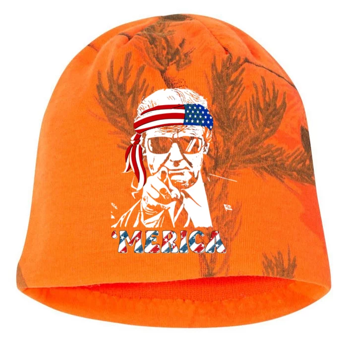 Merica Trump Happy 4th Of July Trump American Flag Kati - Camo Knit Beanie