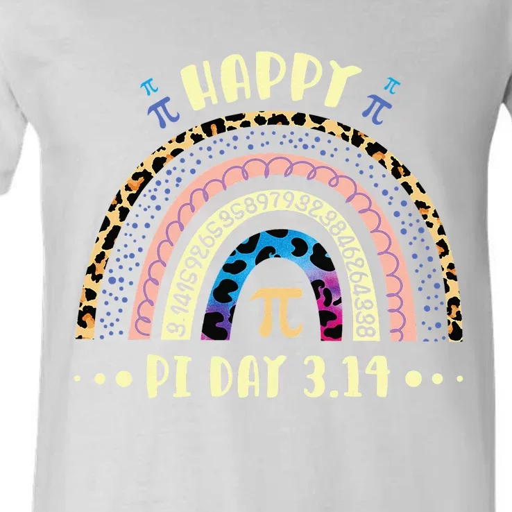 Math Teacher Happy Pi Day Mathematic Leopard Rainbow 3.14 V-Neck T-Shirt