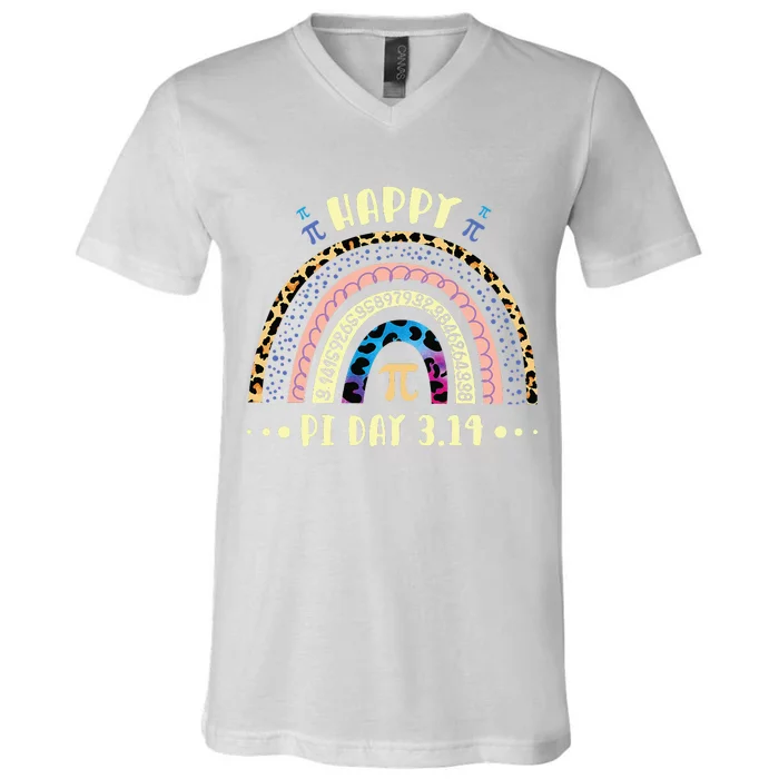 Math Teacher Happy Pi Day Mathematic Leopard Rainbow 3.14 V-Neck T-Shirt