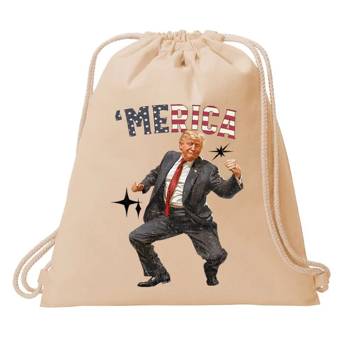 Merica Trump Happy 4th Of July Trump American Flag Drawstring Bag