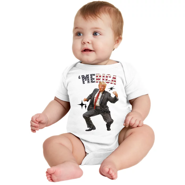 Merica Trump Happy 4th Of July Trump American Flag Baby Bodysuit