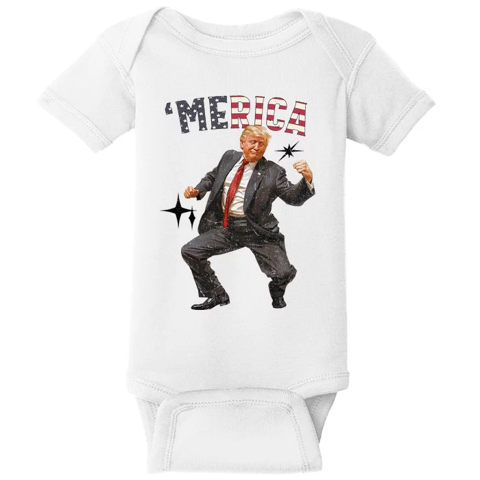 Merica Trump Happy 4th Of July Trump American Flag Baby Bodysuit