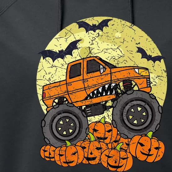 Monster Truck Halloween Jack O Lantern Moon Pumpkin Performance Fleece Hoodie