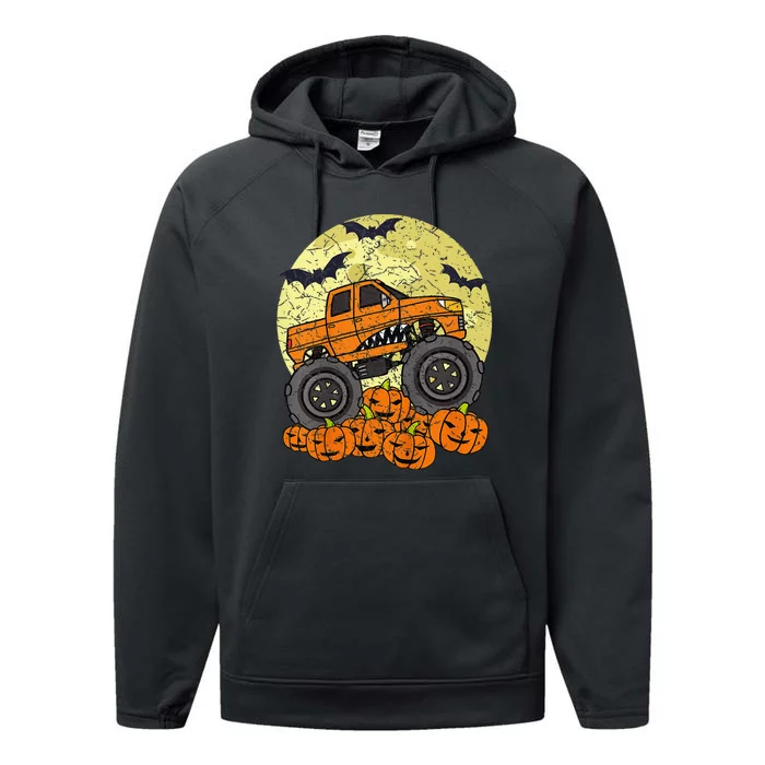 Monster Truck Halloween Jack O Lantern Moon Pumpkin Performance Fleece Hoodie