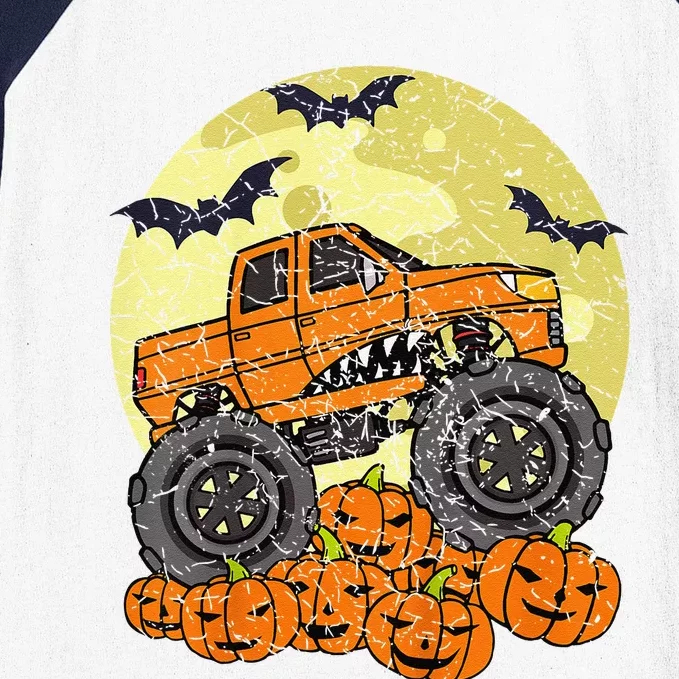 Monster Truck Halloween Jack O Lantern Moon Pumpkin Baseball Sleeve Shirt