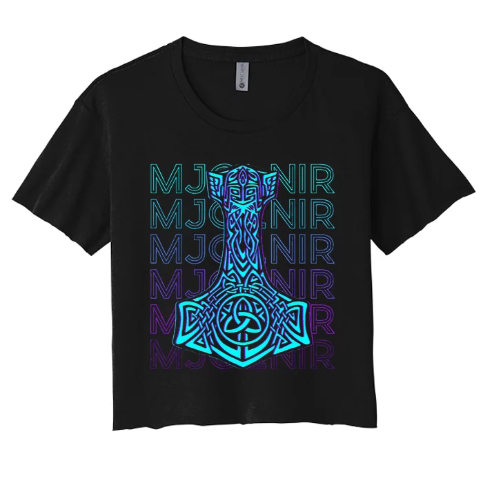 Mjolnir Thor Hammer Norse Mythology Retro Women's Crop Top Tee