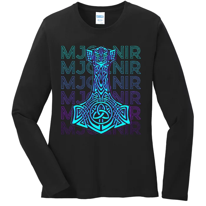 Mjolnir Thor Hammer Norse Mythology Retro Ladies Long Sleeve Shirt