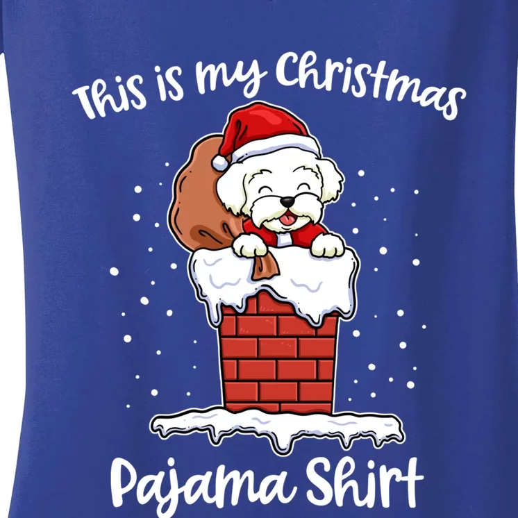 Maltese This Is My Christmas Pajama Funny Gift Women's V-Neck T-Shirt