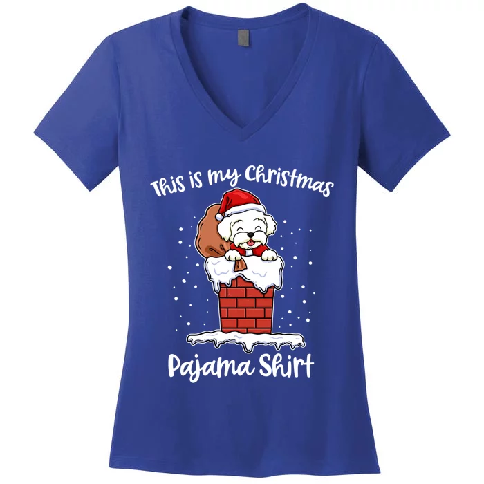 Maltese This Is My Christmas Pajama Funny Gift Women's V-Neck T-Shirt