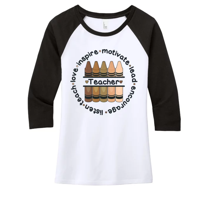 Multiethnic Teacher Inspire Motivate Lead Women's Tri-Blend 3/4-Sleeve Raglan Shirt