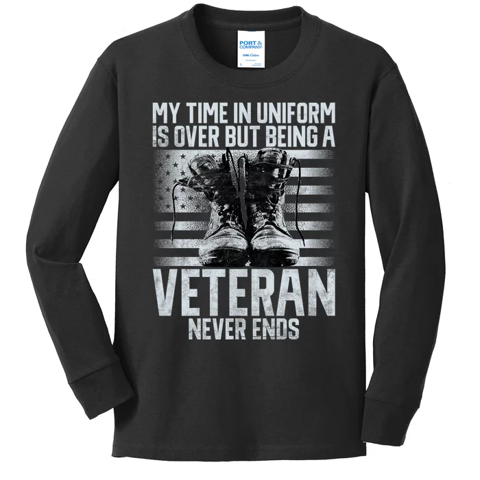 My Time In Uniform Is Over But Being A Veteran Never Ends Kids Long Sleeve Shirt