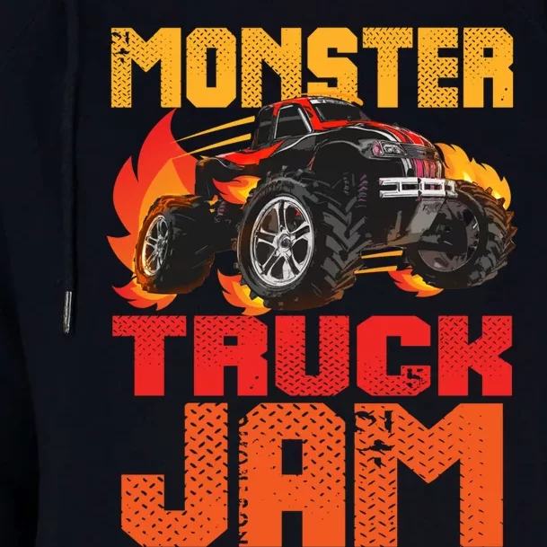 Monster Truck Jam Retro Huge Truck Womens Funnel Neck Pullover Hood