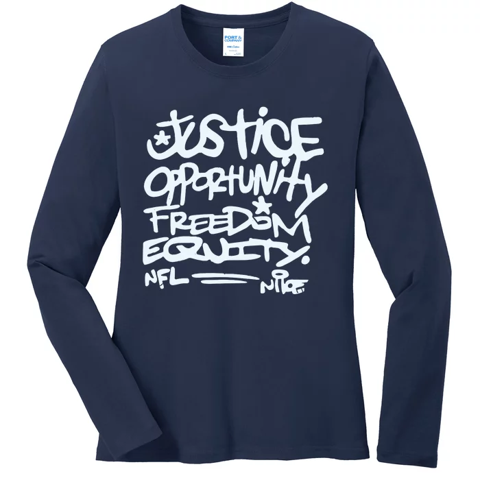 Mike Tomlin Justice Opportunity Equity Freedom Ladies Long Sleeve Shirt