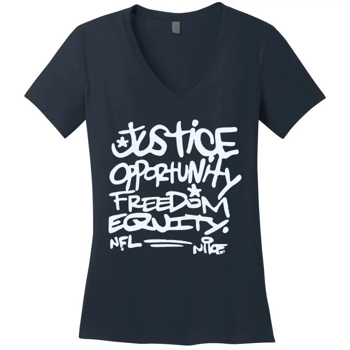 Mike Tomlin Justice Opportunity Equity Freedom Women's V-Neck T-Shirt