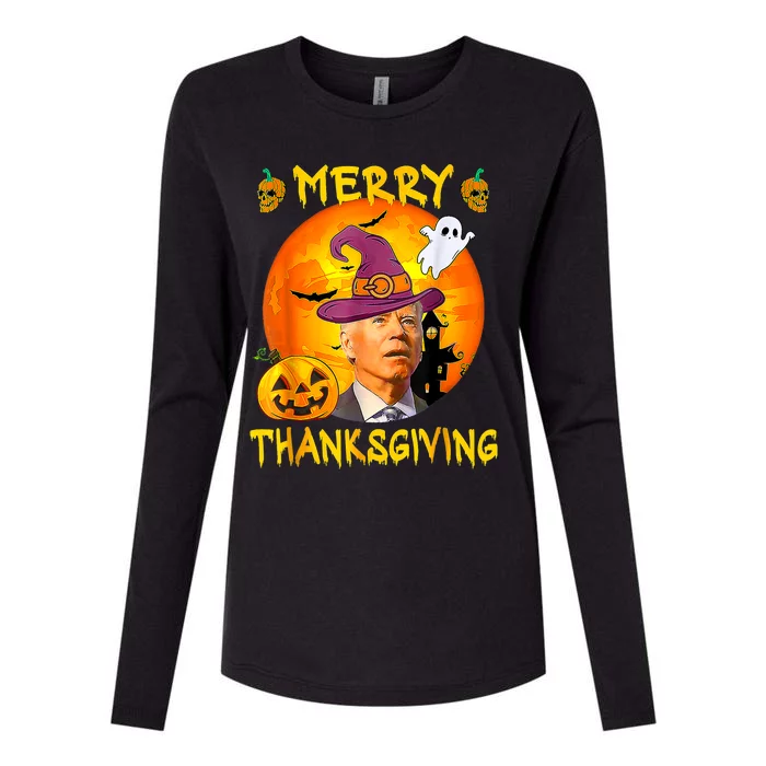 Merry Thanksgiving Joe Biden Confused Hippie Halloween Ghost Womens Cotton Relaxed Long Sleeve T-Shirt