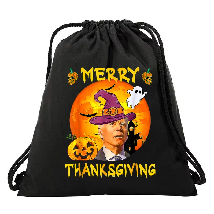 Merry Thanksgiving Joe Biden Confused Hippie Halloween Ghost Drawstring Bag