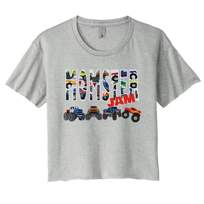 Monster Truck Jam Mom Momster Boy Mama Birthday Mothers Day Women's Crop Top Tee