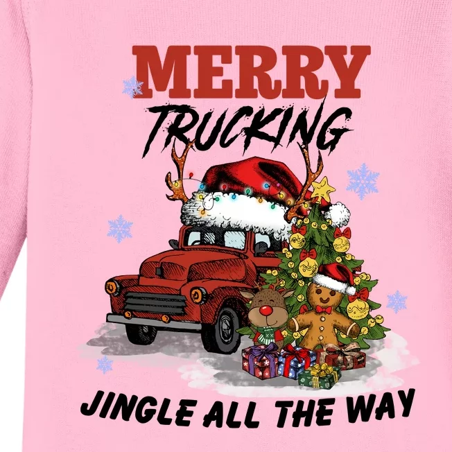 Merry Trucking Jingle All The Way Christmas Baby Long Sleeve Bodysuit