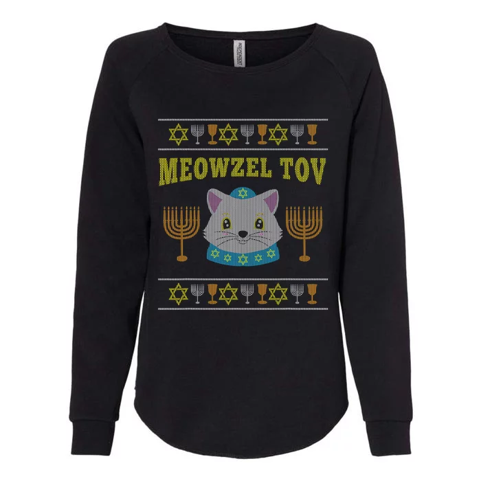 Meowzel Tov Jewish Cat Ugly Christmas Hanukkah Womens California Wash Sweatshirt